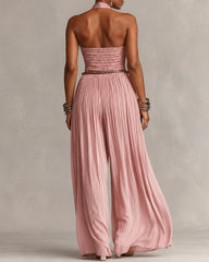 Bohemian Halter Neck Wide-Leg Jumpsuit