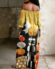 Abstract Geometric Art Off-shoulder Pocket Jumpsuit