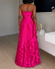 Party Dress In Rose Cut Out Strapless A-line Semi Formal Long Dress
