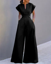 Solid Color Batwing Sleeve Wide Leg Jumpsuit