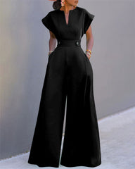 Solid Color Batwing Sleeve Wide Leg Jumpsuit