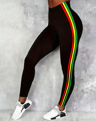 High-waisted Reggae Stripes Fitted Stretchy Leggings