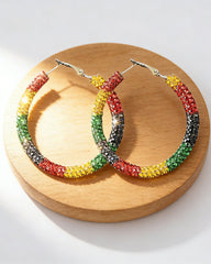 Reggae-colored Rhinestone Round Earrings