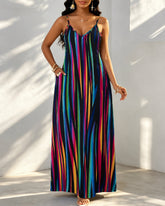 Color Gradient Stripes Print Pocket Maxi Dress