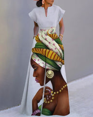 African Women with Headscarf Neckline Batwing Sleeve Wide Leg Jumpsuit