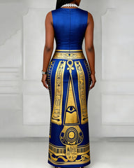 Eye Of Horus Ancient Egyptian Totem Print Bodycon Sleeveless Dress