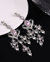Baroque Pink Crystal Heart Tassel Earrings