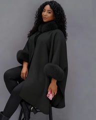 Autumn-Winter Hepburn-Style Wool Cape Coat (Rabbit Fur Collar) | Perfect for Self & Gift for BFF/Sister/Family