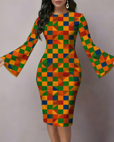 Traditional African Pattern Flared Sleeves Mini Dresses