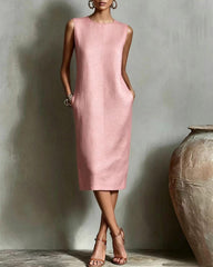 Silk Casual Solid Tailored Sleeveless Midi Dress