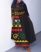 Crew Neck Totem Splicing Straps Pockets Maxi Dress