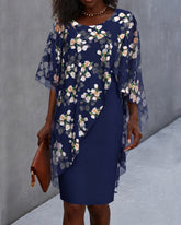 Floral Print Chiffon 2-Piece Set Crew Neck Mini Dress