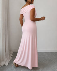 Elegant Sophisticated Metal Buckle Maxi Dress