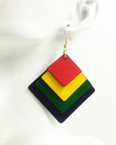 Square Multicolor Wood Slice Cut Earrings