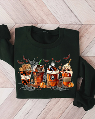 Halloween Skeleton Coffee Cups Cotton Long Sleeve Sweatshirt