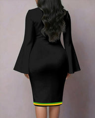 African Geometric Print Flared Sleeves Mini Dresses