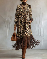 Chic Wild Leopard Fringe Dress
