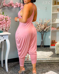 Suspender Pink Loose Leg Jumpsuit