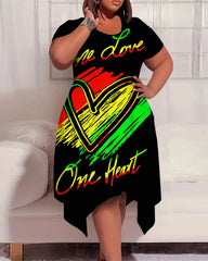 One Heart Round Neck Short Sleeve Irregular Hem Dress