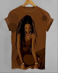Cartoon Girl with Long Braids Short Sleeve Tshirt
