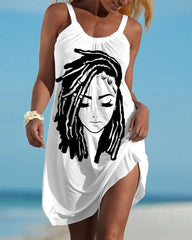 Curly Braid Girl Sleeveless Mini Dress