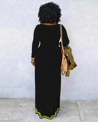 African Geometric Print Crew Neck Long Sleeve Dress