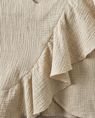 Cotton Linen V-neck Ruffled Loose Mid-length Sleeve Shirt