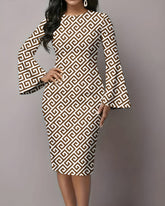 Geometric Curves Flared Sleeves Mini Dresses