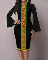 African Geometric Print Flared Sleeves Mini Dresses