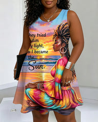 I Bacame The Sun Round Neck Sleeveless Mini Casual Dress