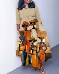 Traditional Tribal Sisters Long Sleeve Pockets Maxi Dress