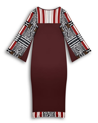 Geometric Totem Splicing Round Neck Bell Sleeve Bodycon Long Dress