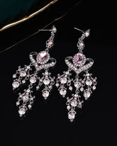 Baroque Pink Crystal Heart Tassel Earrings