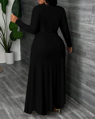 Ink and Color Matching Round Neck Long Sleeve Maxi Dress