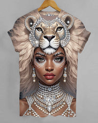 Lion Brown Girl Crew Neck Short Sleeve Tshirt