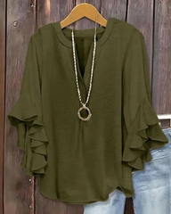 V-Neck Ruffle Lace sleeves Blouse