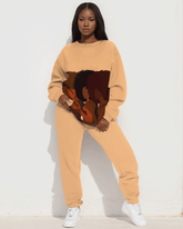 Afro Girls Together Print Long Sleeve Sweatshirt Two Pieces Set