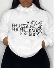Hooded Simple Letter Print Ladies Long Sleeve Top