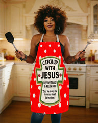 Catch Up with Jesus Adjustable Apron,Sleeveless Kitchen Cover-Up, Chef'S Work Uniform for Cooking