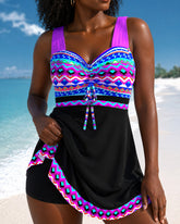 Geometric Pattern Prints High Waist Two Piece Swim Set