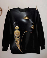 Black Woman with Golden Lips Crewneck Long Sleeve Sweatshirt