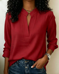 Solid Color Minimalist V-Neck Cotton Shirt