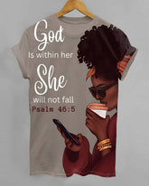 God Is Within Her Print Crew Neck Short Sleeve T-Shirt