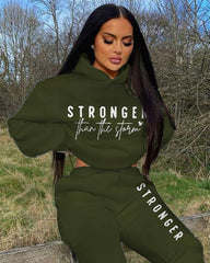 Strong Than The Storm Long Sleeve Hoodie Two Pieces Set