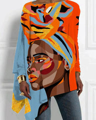 Black color contrast print one word collar personality irregular ladies top