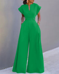 Solid Color Batwing Sleeve Wide Leg Jumpsuit