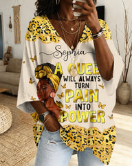 Pain Into Power V‑Neck Half‑Sleeve Loose‑Fit Top