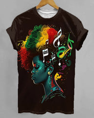 Juneteenth Black Girls Musical Notes Print T-Shirt
