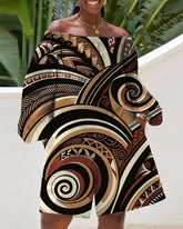 Khaki Geometry Ethnic Print Off-shoulder Romper