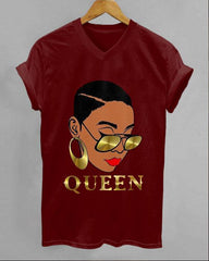 African American Queen V-neck Short Sleeve Tshirt
